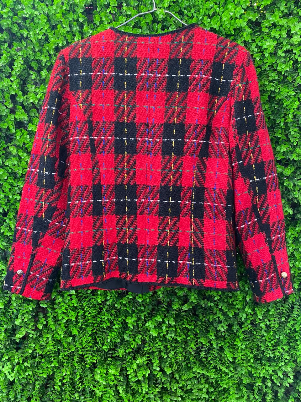 Red & Black Tartan Cropped Jacket