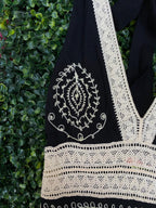 Black Boho Embroidered Halter Dress