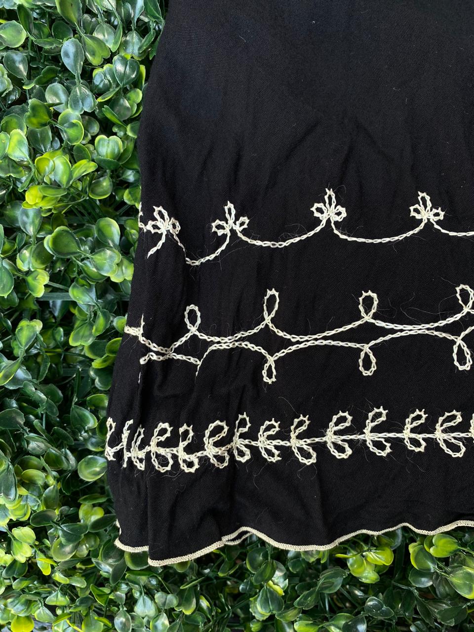 Black Boho Embroidered Halter Dress