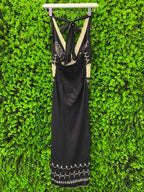 Black Boho Embroidered Halter Dress