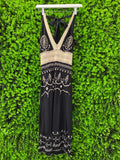 Black Boho Embroidered Halter Dress