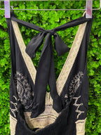 Black Boho Embroidered Halter Dress