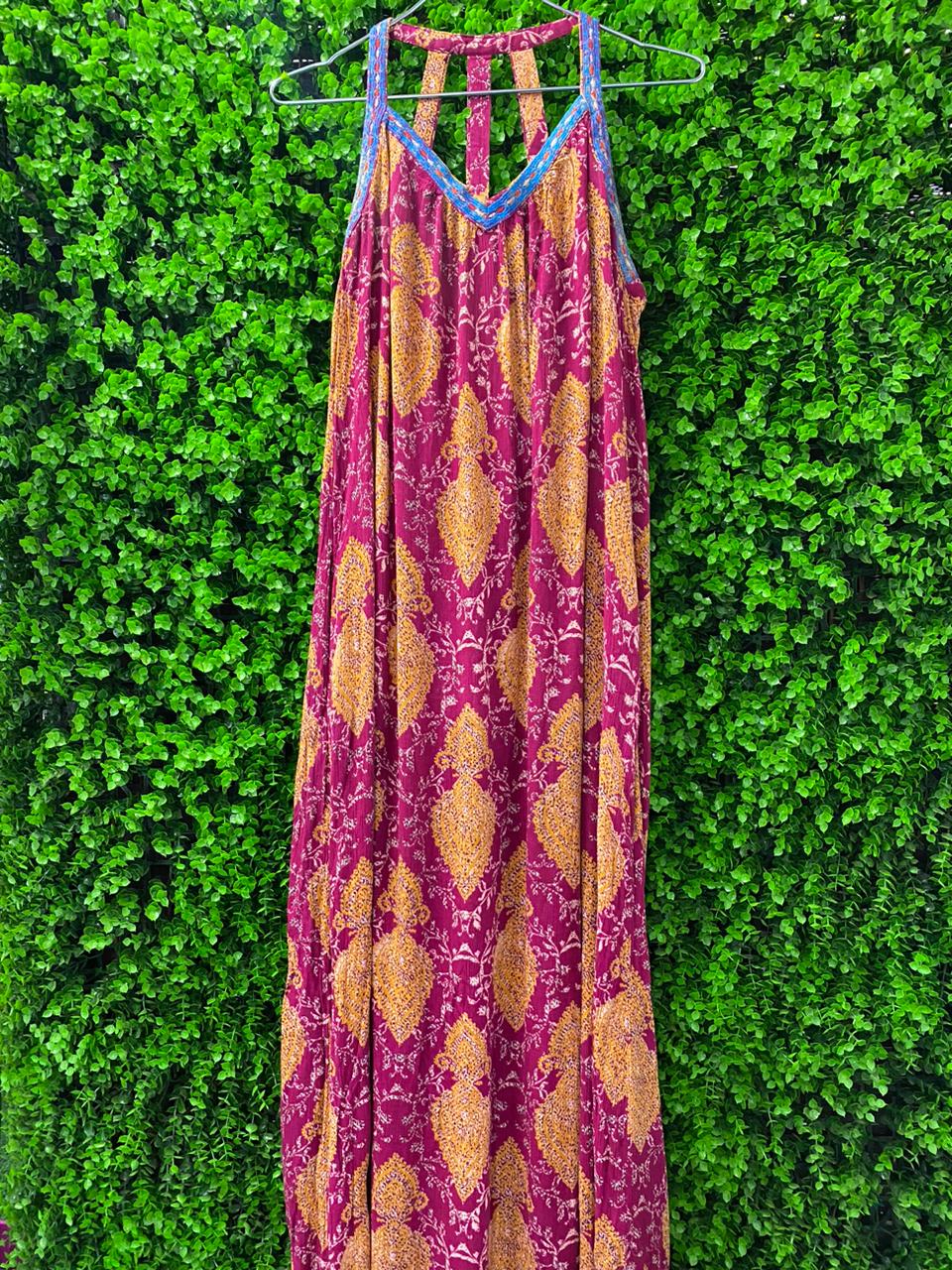 Magenta Paisley Maxi Dress with Pockets