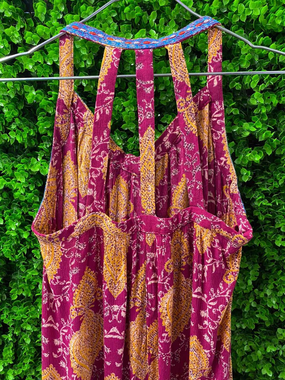 Magenta Paisley Maxi Dress with Pockets