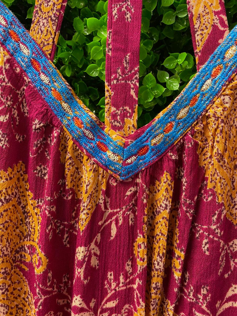 Magenta Paisley Maxi Dress with Pockets
