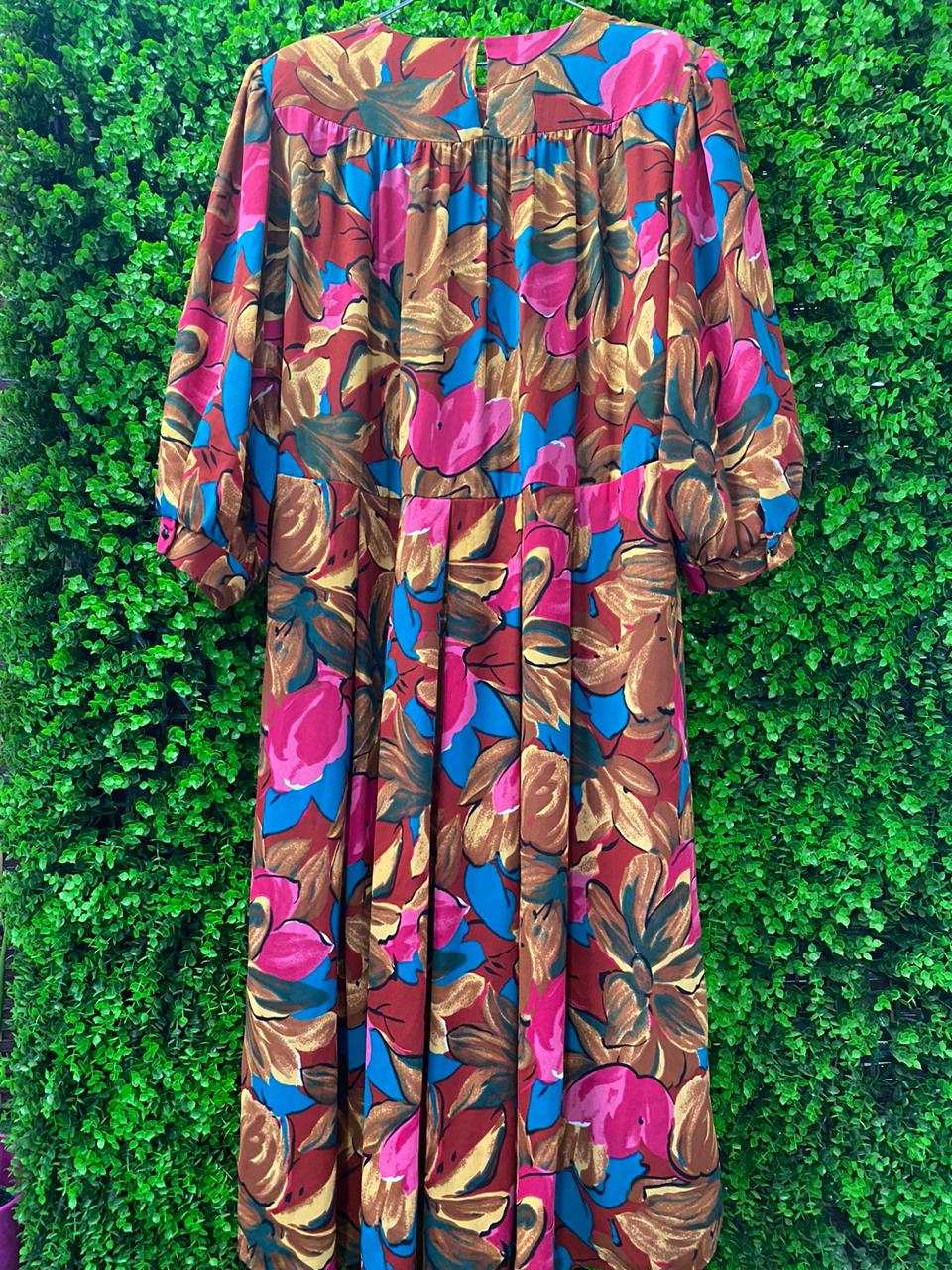Autumn Leaf Print Belted Dress