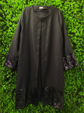 Black Sequin Trim Open Jacket with Pockets