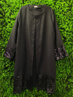 Black Sequin Trim Open Jacket with Pockets