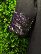 Black Sequin Trim Open Jacket with Pockets
