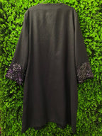Black Sequin Trim Open Jacket with Pockets