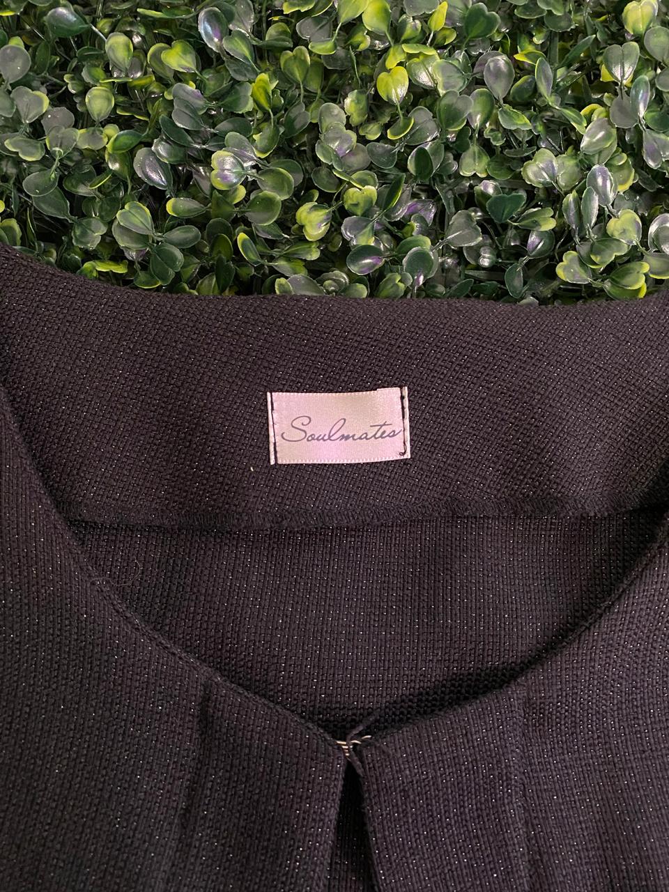 Black Sequin Trim Open Jacket with Pockets