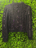 Black Sequin Embellished Cropped Knit Jersey
