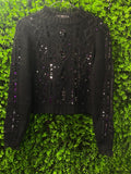 Black Sequin Embellished Cropped Knit Jersey