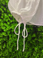 White Boho Linen Tie-Neck Blouse with Balloon Sleeves
