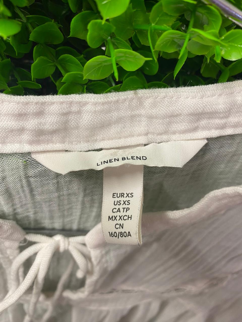 White Linen Blend Drawstring Trousers