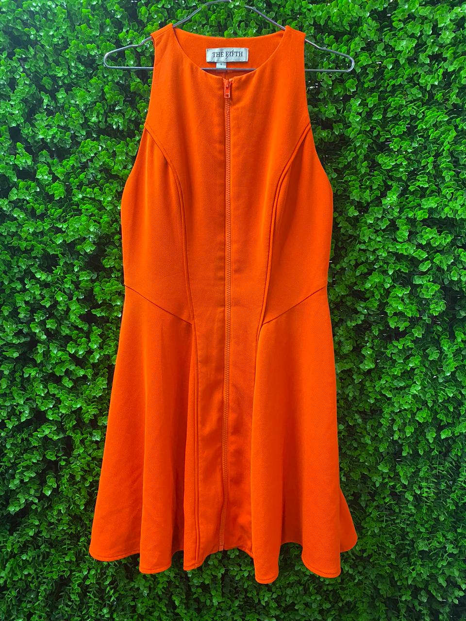 Bright Orange Zip-Front A-Line Dress