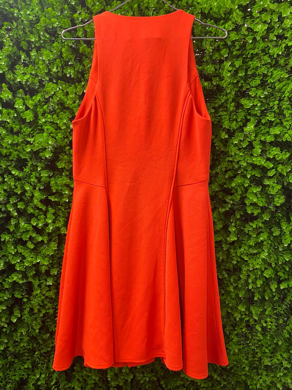 Bright Orange Zip-Front A-Line Dress