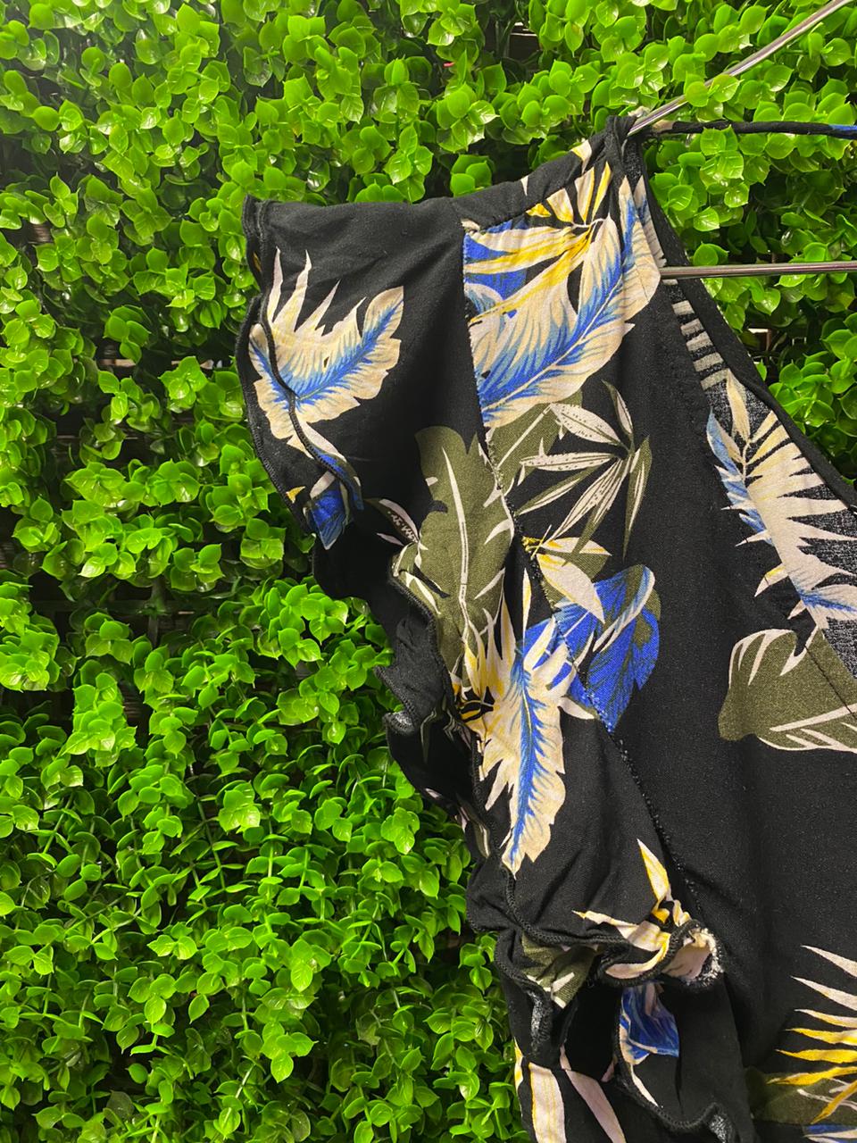 Black Tropical Print Two-Piece Set