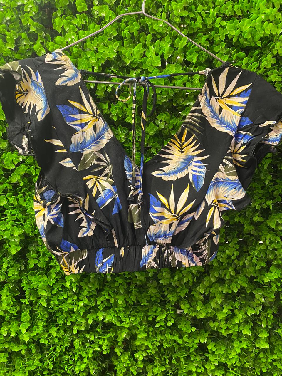 Black Tropical Print Two-Piece Set