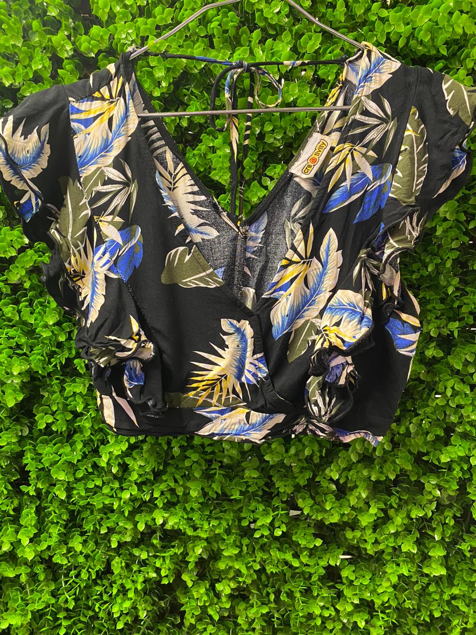 Black Tropical Print Two-Piece Set