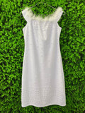White Pearl Detail Feather-Trim Dress