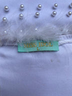 White Pearl Detail Feather-Trim Dress