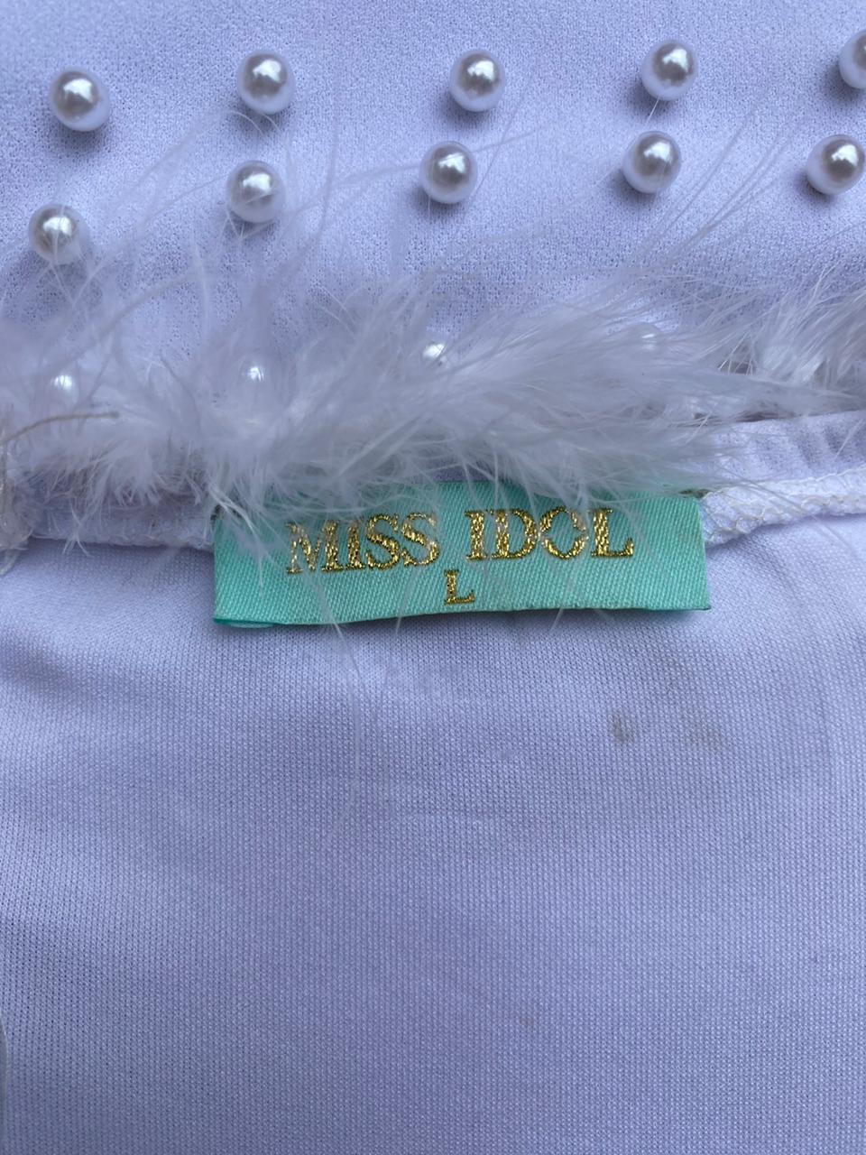 White Pearl Detail Feather-Trim Dress
