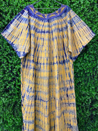 Blue & Mustard Tie-Dye Floor-Length Dress