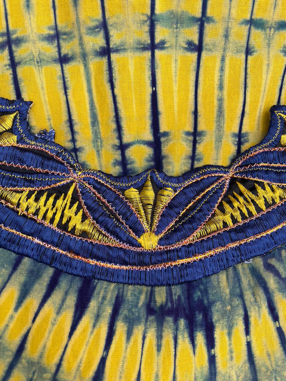 Blue & Mustard Tie-Dye Floor-Length Dress