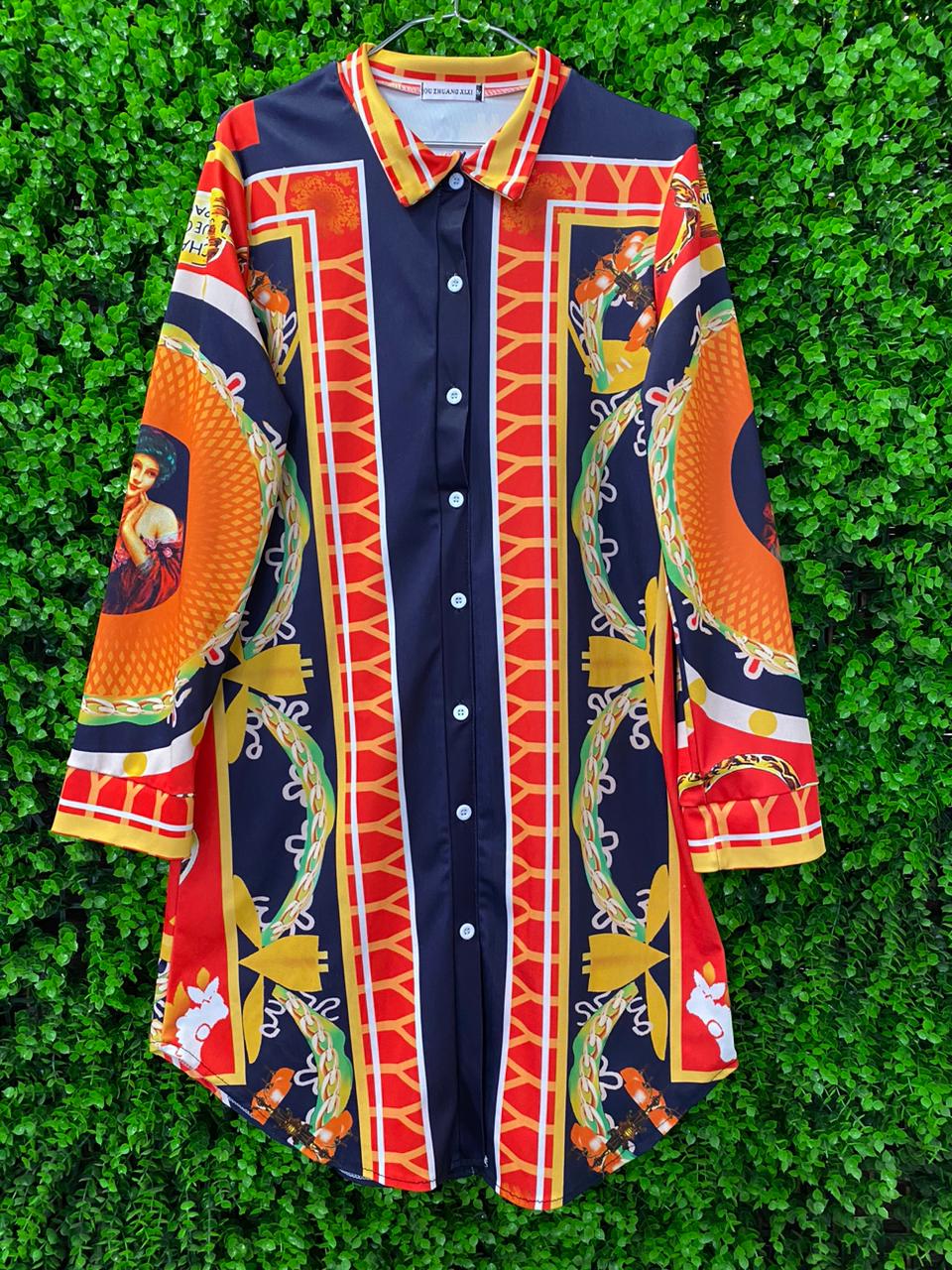 Bold Baroque Print Shirt Dress