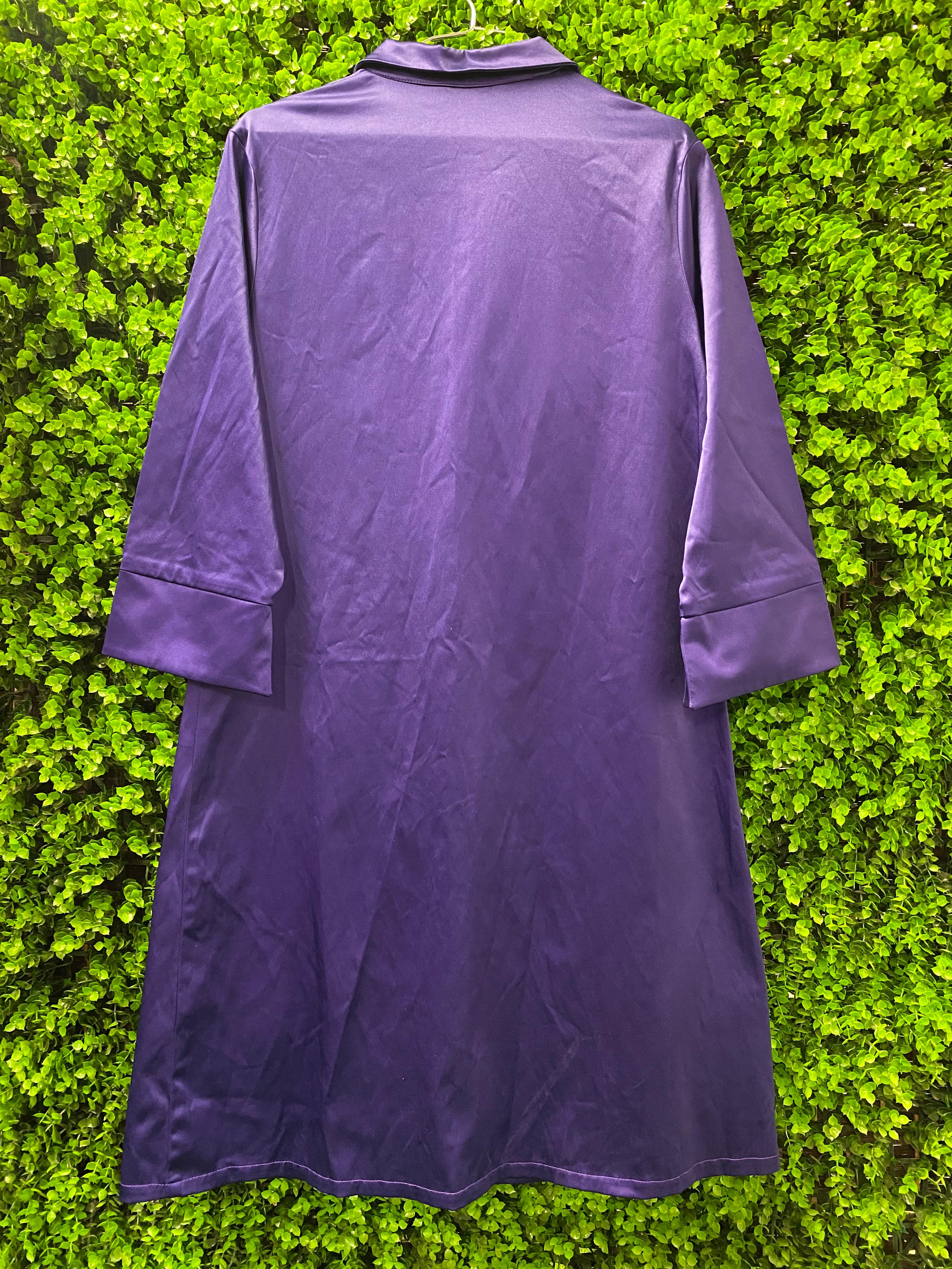 Purple Satin Button Up Shirt Dress