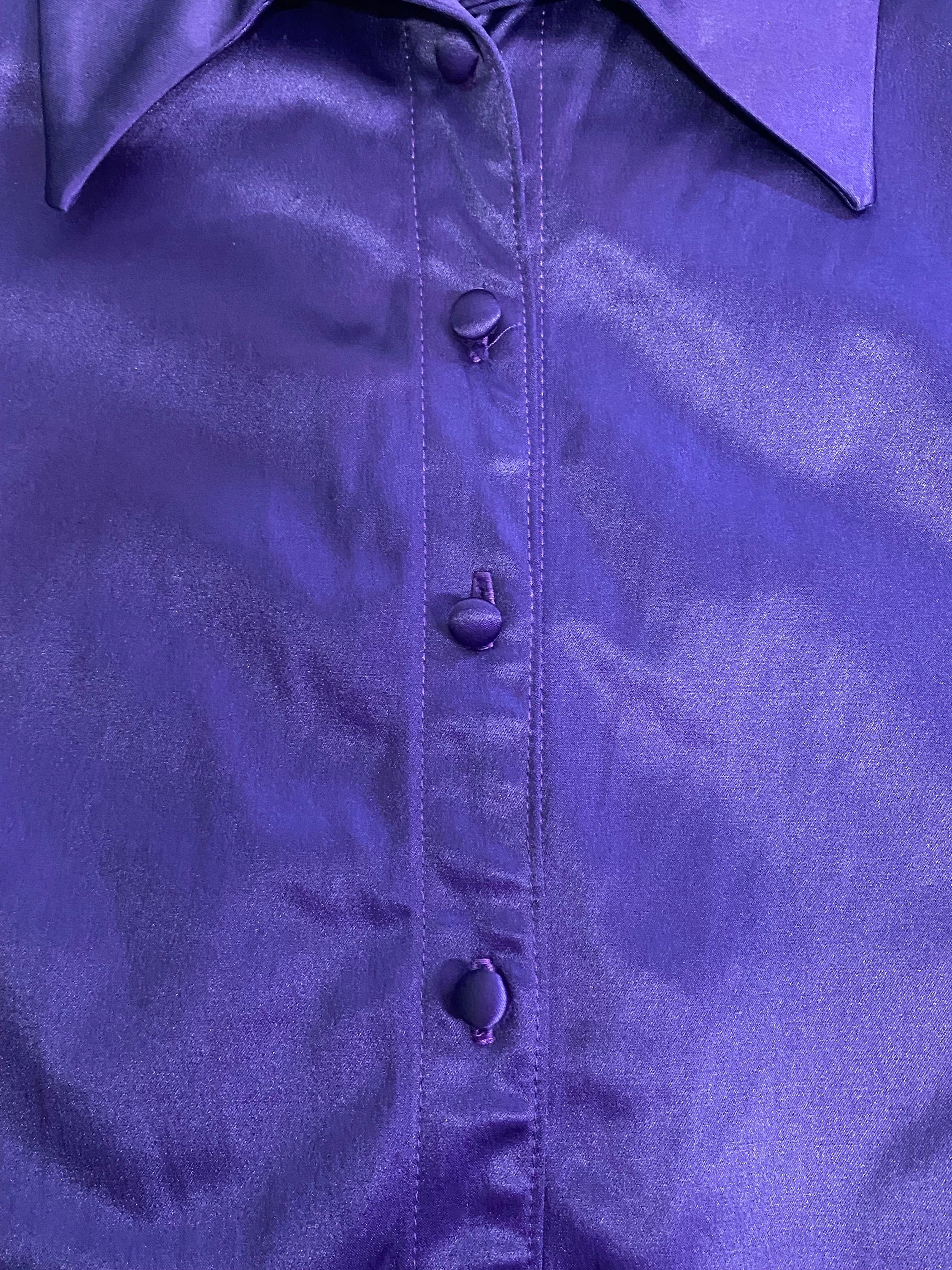 Purple Satin Button Up Shirt Dress