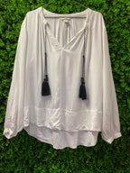 Ivory Tassel Tie Satin Blouse