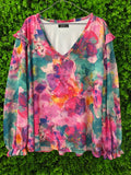 Colourful Watercolour Floral Ruffle Blouse