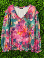 Colourful Watercolour Floral Ruffle Blouse