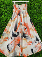 Abstract Brushstroke Maxi Strapless Dress