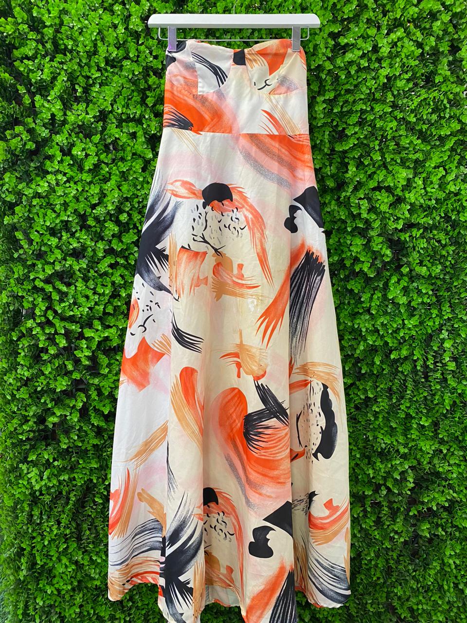 Abstract Brushstroke Maxi Strapless Dress