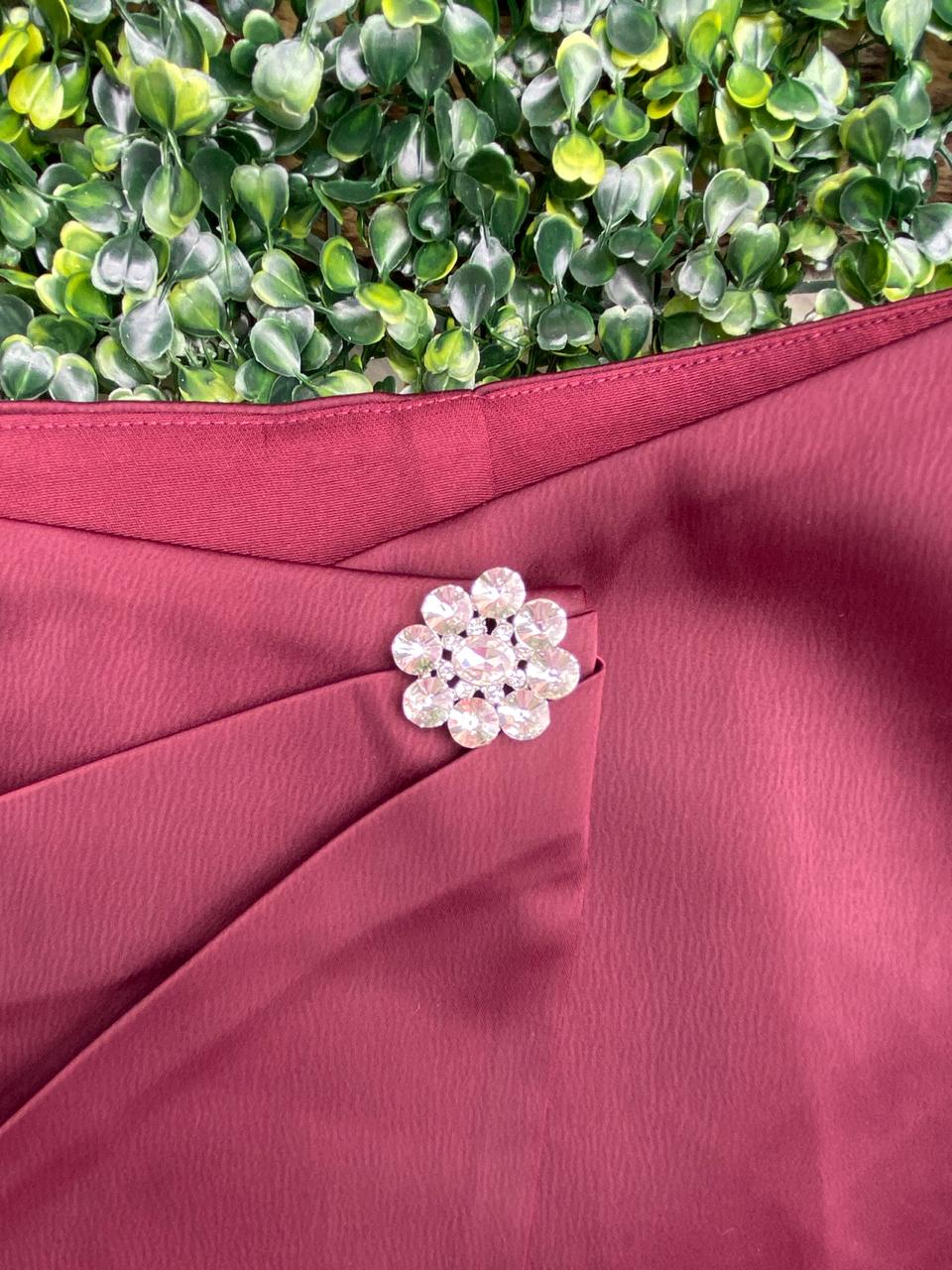 Burgundy Jewel Detail Wrap Mini Skirt
