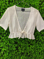 White Eyelet Tie-Front Crop Top