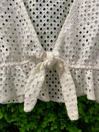 White Eyelet Tie-Front Crop Top