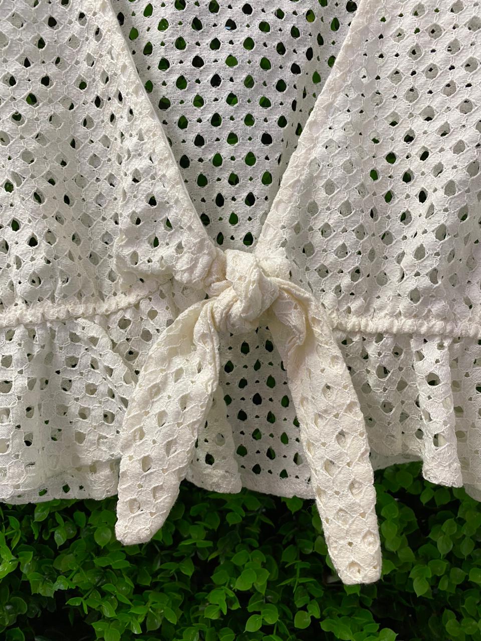 White Eyelet Tie-Front Crop Top
