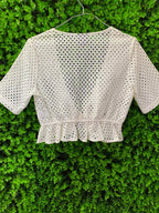 White Eyelet Tie-Front Crop Top