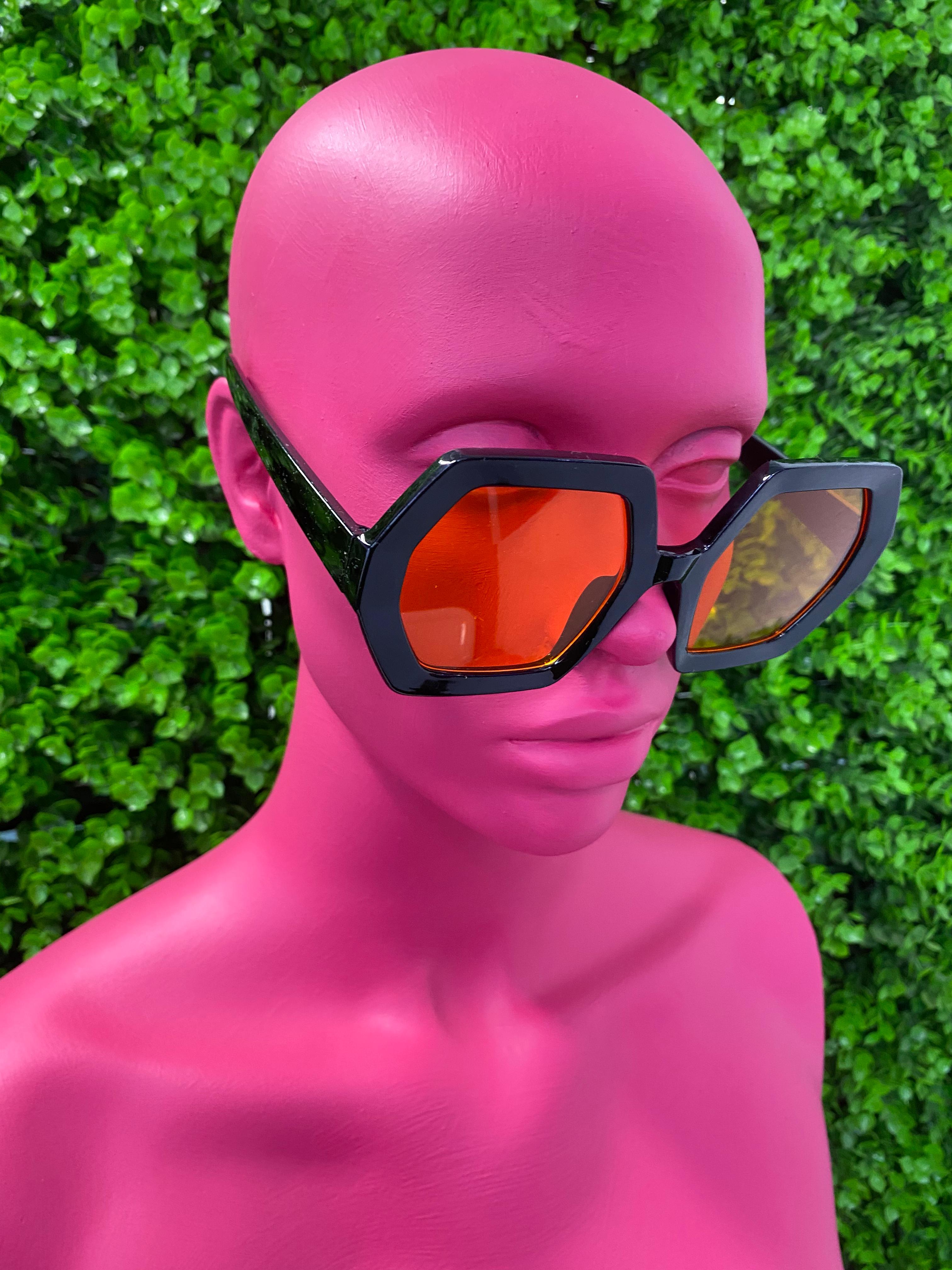 Orange Geometric Aviator Sunglasses