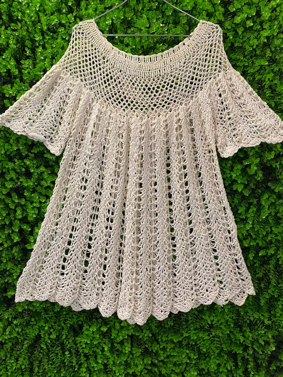Cream Crochet Open-Knit Top