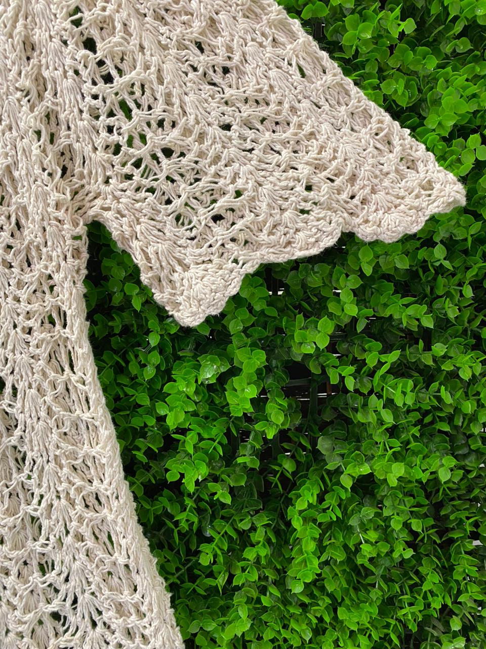 Cream Crochet Open-Knit Top