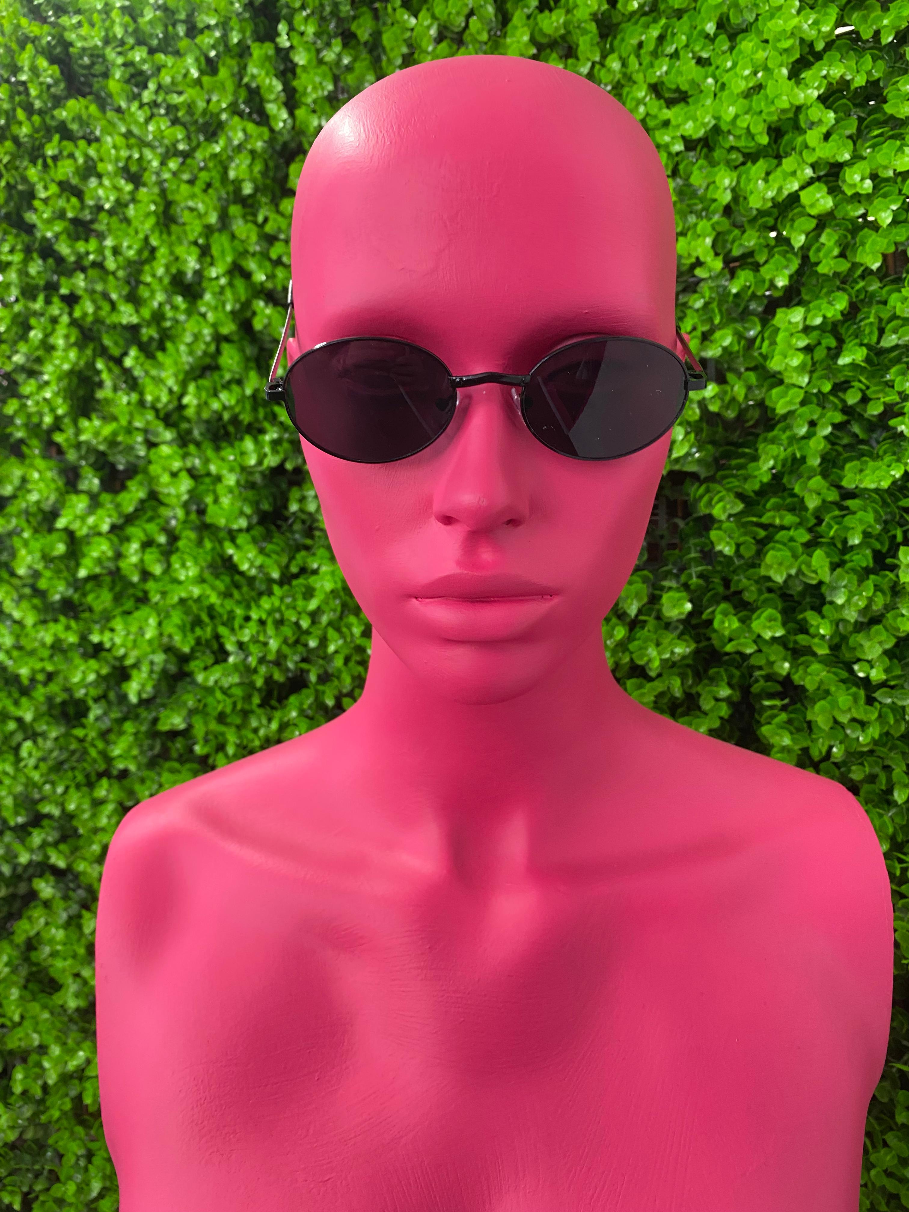 Black Slim Oval Sunglasses
