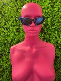 Black Blue-Lens Cat-Eye Sunglasses
