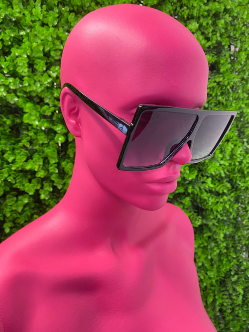 Black Flat-Top Shield Sunglasses