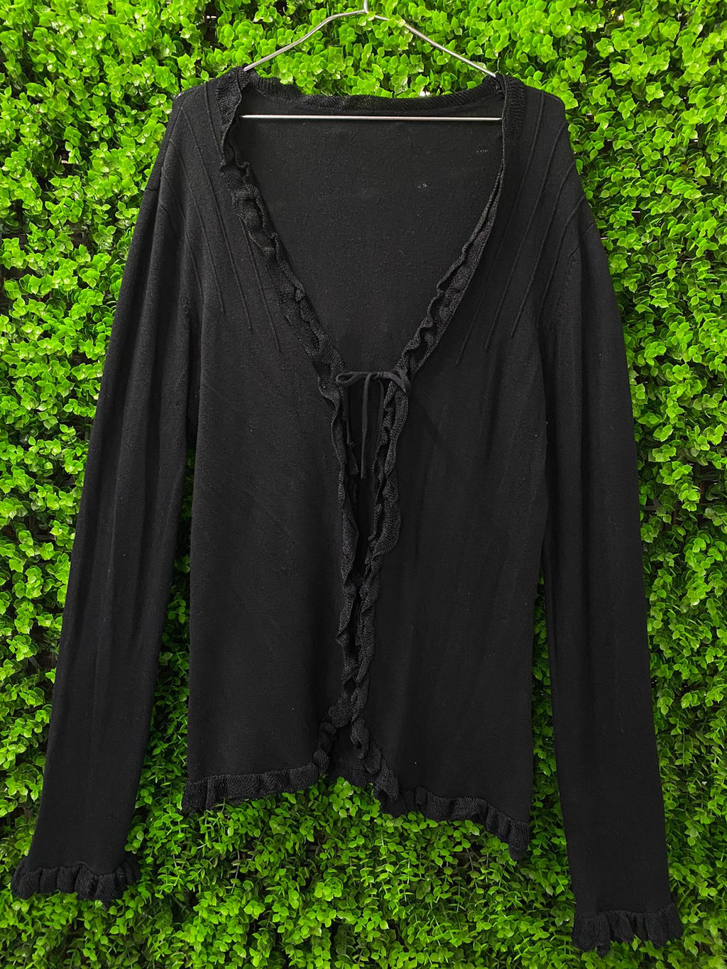 Black Ruffle Tie-Front Cardigan