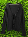 Black Ruffle Tie-Front Cardigan